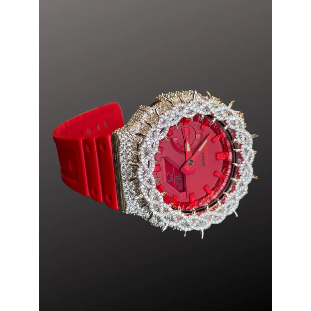 Montre CasiOak Custom Moissanite 925 Full Silver IcedOut Thorn Red - Luxury Mod GA2100 – mod G-Shock GA-2100, vue 6