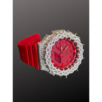 Montre CasiOak Custom Moissanite 925 Full Silver IcedOut Thorn Red - Luxury Mod GA2100 – mod G-Shock GA-2100, vue 6