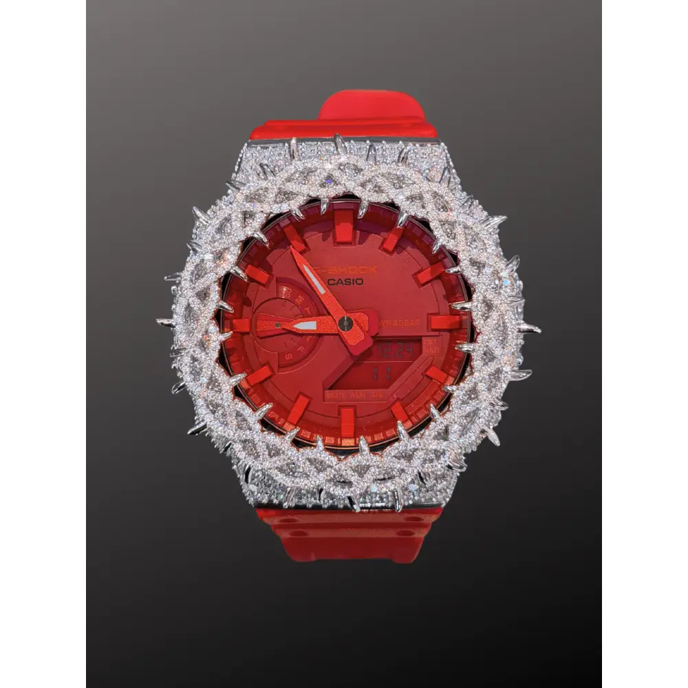 Montre CasiOak Custom Moissanite 925 Full Silver IcedOut Thorn Red - Luxury Mod GA2100 – mod G-Shock GA-2100, vue 1