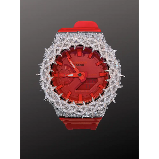 Montre CasiOak Custom Moissanite 925 Full Silver IcedOut Thorn Red - Luxury Mod GA2100 – mod G-Shock GA-2100, vue 1