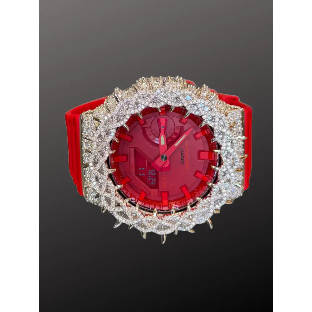 Montre CasiOak Custom Moissanite 925 Full Silver IcedOut Thorn Red - Luxury Mod GA2100 – mod G-Shock GA-2100, vue 3
