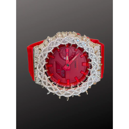 Montre CasiOak Custom Moissanite 925 Full Silver IcedOut Thorn Red - Luxury Mod GA2100 – mod G-Shock GA-2100, vue 3