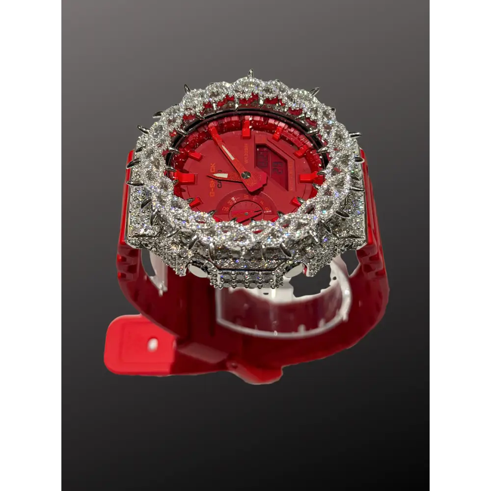 Montre CasiOak Custom Moissanite 925 Full Silver IcedOut Thorn Red - Luxury Mod GA2100 – mod G-Shock GA-2100, vue 5