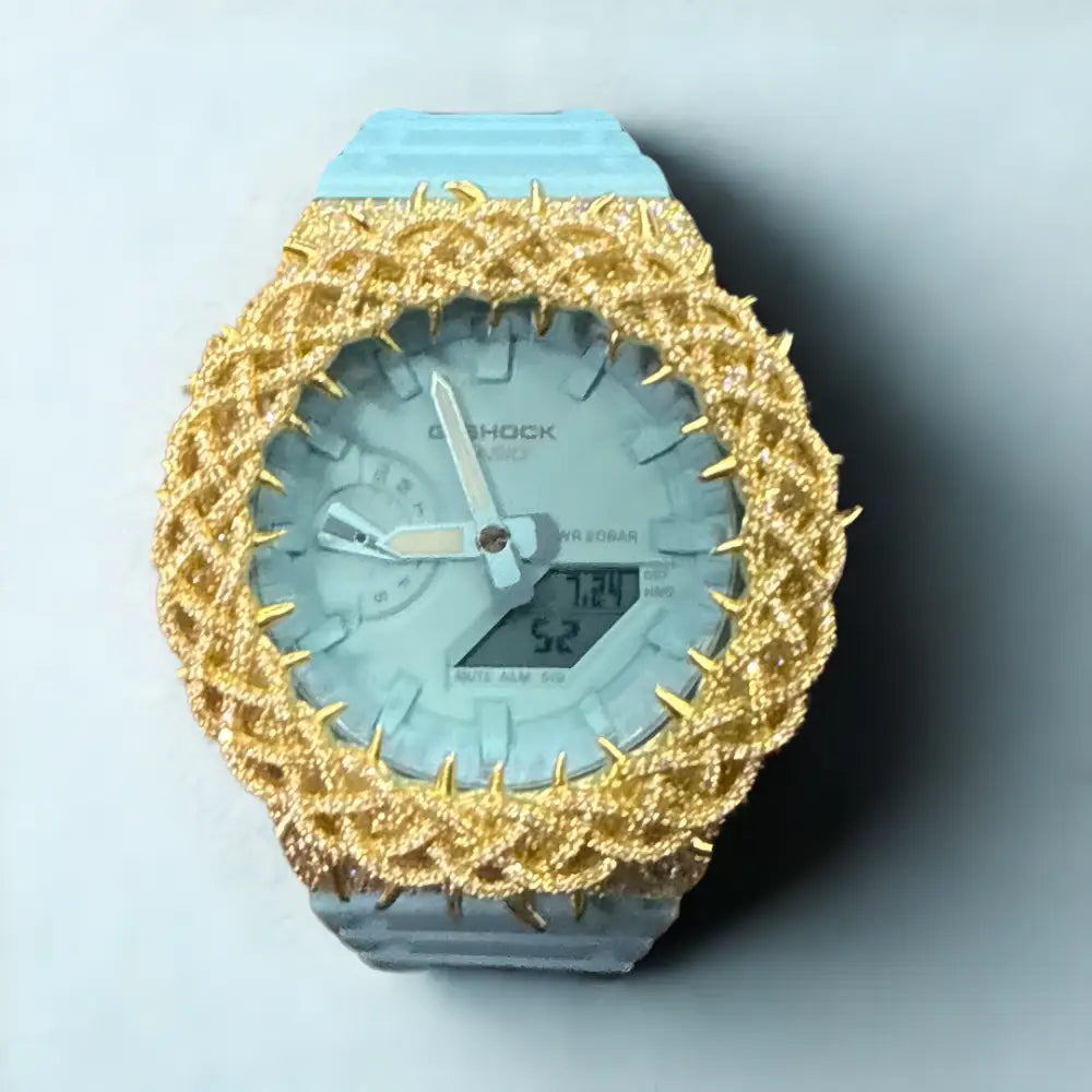Montre CasiOak Custom Moissanite 925 Gold IcedOut Thorn Blue - Luxury Mod GA2100 – mod G-Shock GA-2100, vue 1