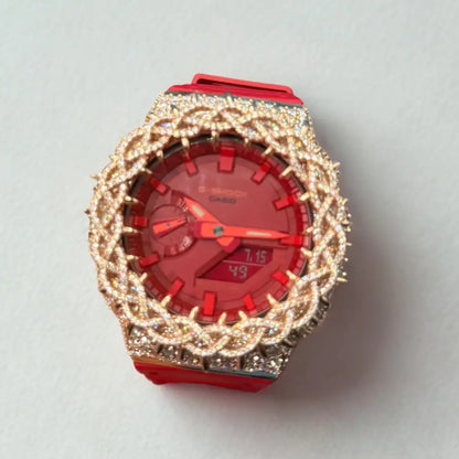 Montre CasiOak Custom Moissanite 925 Rose Gold IcedOut Thorn Red - Luxury Mod GA2100 – mod G-Shock GA-2100, vue 1