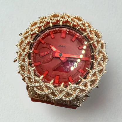Montre CasiOak Custom Moissanite 925 Rose Gold IcedOut Thorn Red - Luxury Mod GA2100 – mod G-Shock GA-2100, vue 2