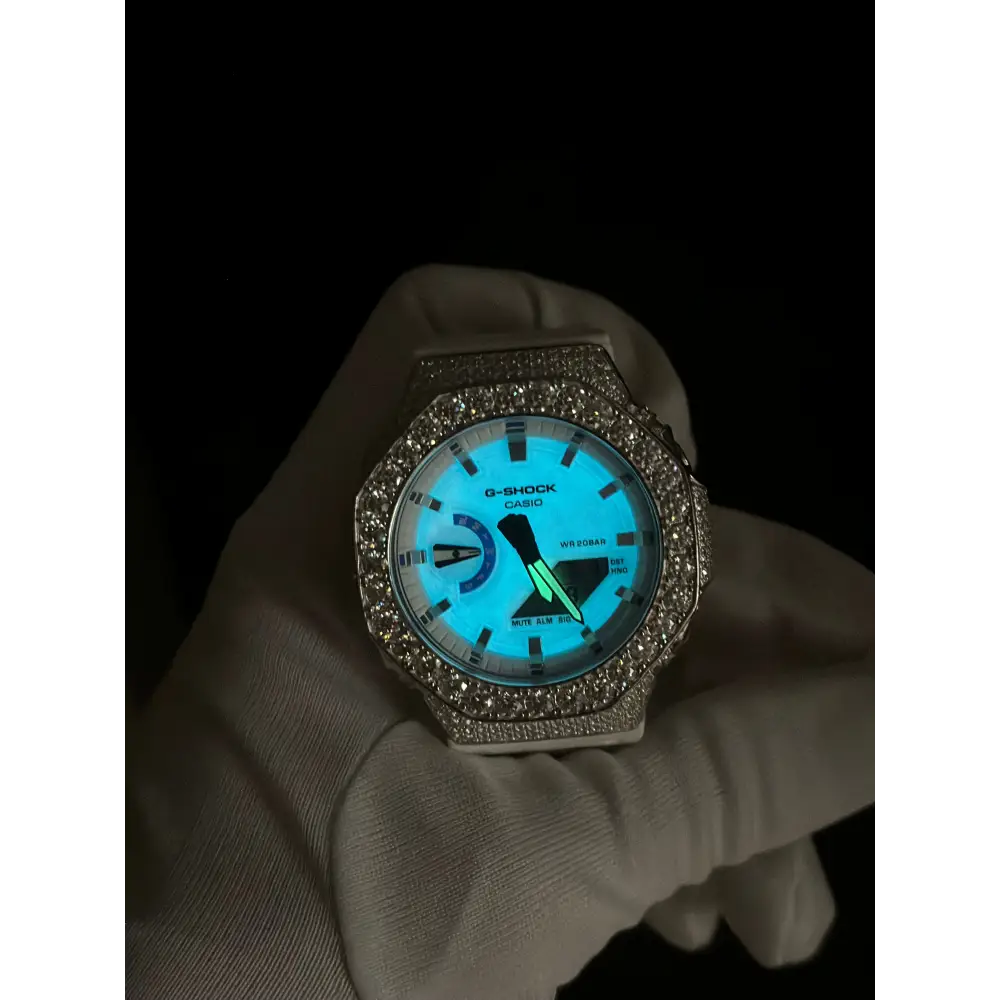 Montre CasiOak Custom Moissanite 925 Silver IcedOut Luminous Dial - Luxury Mod GA2100 – mod G-Shock GA-2100, vue 2