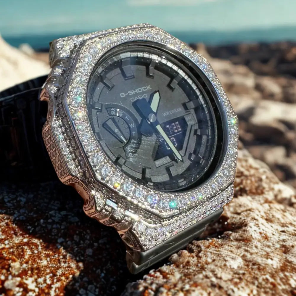 Montre CasiOak Custom Moissanite 925 Silver IcedOut - Luxury Mod GA2100 – mod G-Shock GA-2100, vue 3