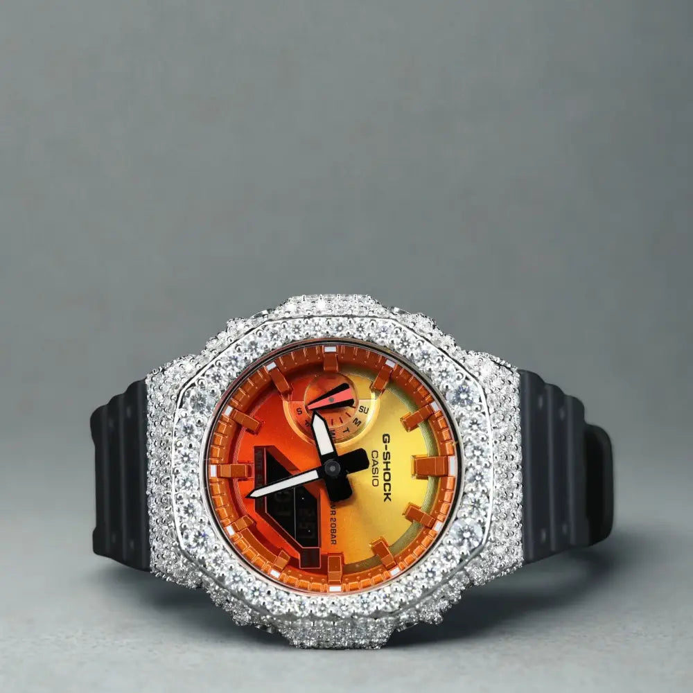 Montre CasiOak Custom Moissanite 925 Silver IcedOut Orange Dial - Luxury Mod GA2100 – mod G-Shock GA-2100, vue 1