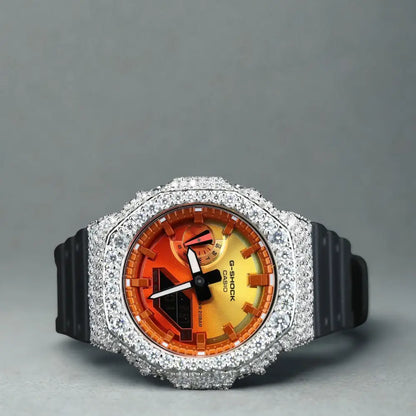 Montre CasiOak Custom Moissanite 925 Silver IcedOut Orange Dial - Luxury Mod GA2100 – mod G-Shock GA-2100, vue 1