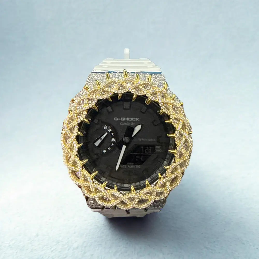 Montre CasiOak Custom Moissanite 925 Silver IcedOut Thorn Black Silver/Gold - Luxury Mod GA2100 – mod G-Shock GA-2100, vue 1