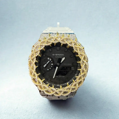 Montre CasiOak Custom Moissanite 925 Silver IcedOut Thorn Black Silver/Gold - Luxury Mod GA2100 – mod G-Shock GA-2100, vue 1