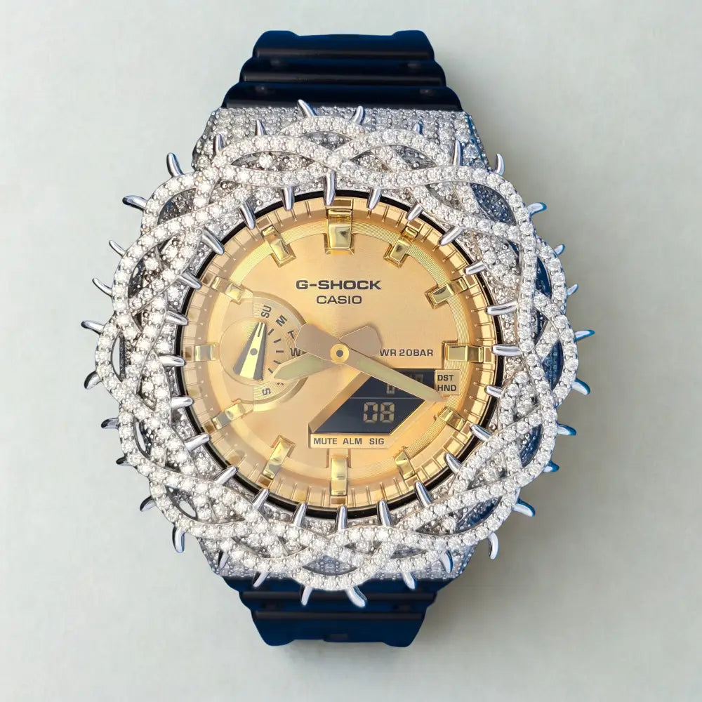 Montre CasiOak Custom Moissanite 925 Silver IcedOut Thorn Black Gold - Luxury Mod GA2100 – mod G-Shock GA-2100, vue 1