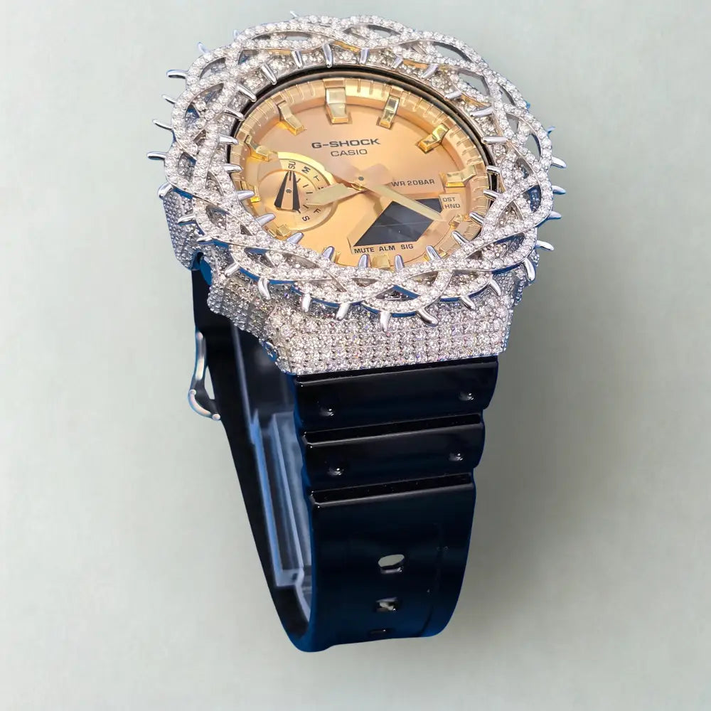 Montre CasiOak Custom Moissanite 925 Silver IcedOut Thorn Black Gold - Luxury Mod GA2100 – mod G-Shock GA-2100, vue 2