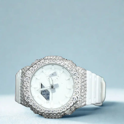 Montre CasiOak Custom Moissanite 925 Silver IcedOut White Dial - Luxury Mod GA2100 – mod G-Shock GA-2100, vue 1